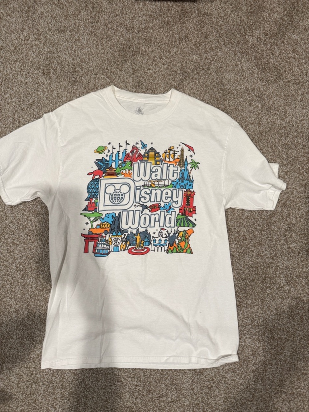 Disney White Walt Disney World Graphic Tee with concert style back list